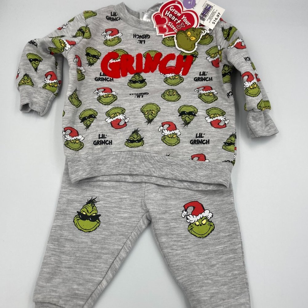 NWT - Little Grinch Two Piece Outfit, 60% Cotton, 40% Polyester, 3 - 6 months